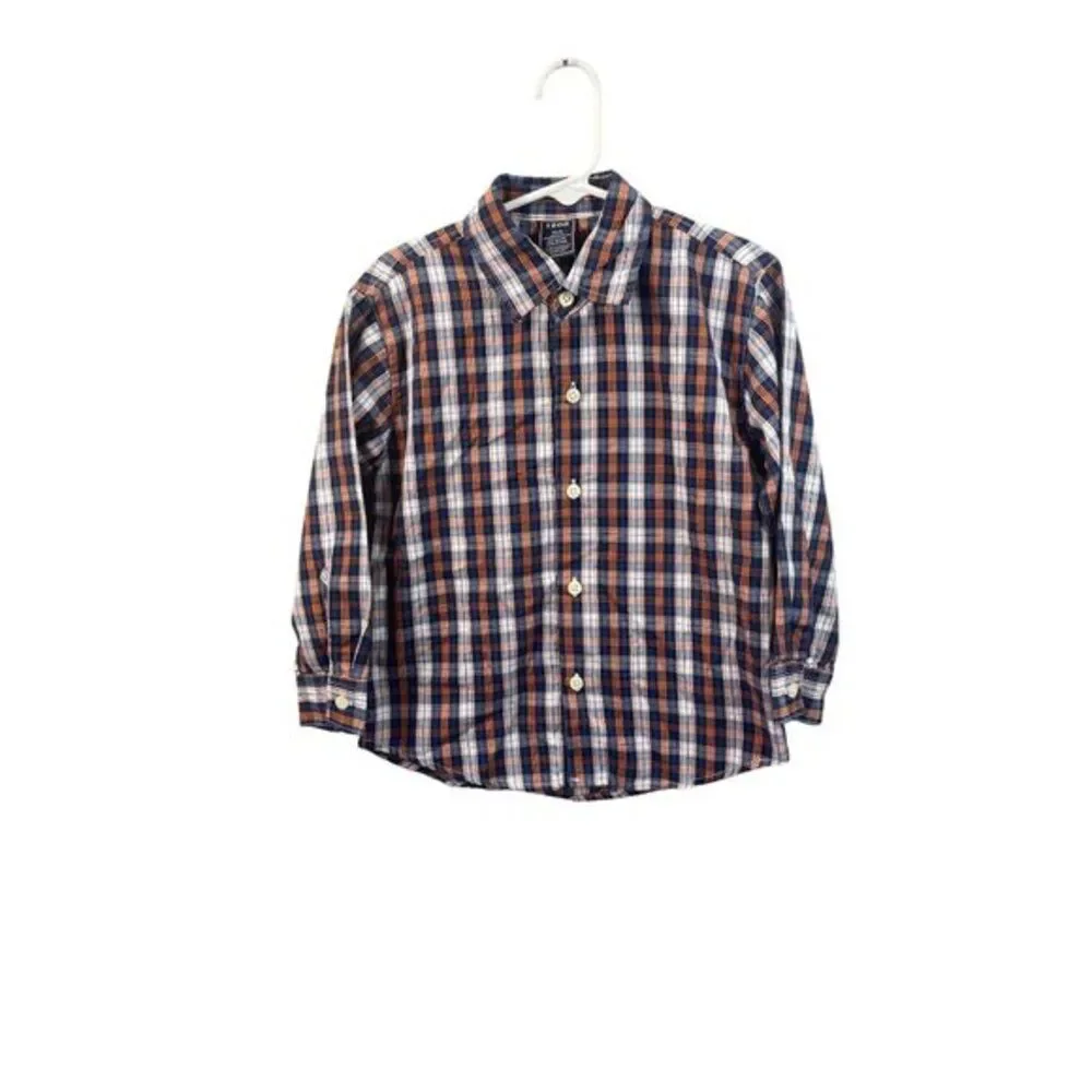 Izod Boys Plaid Button-Up Shirt 4T Long Sleeve Classic Checkered Cotton Blend Bl